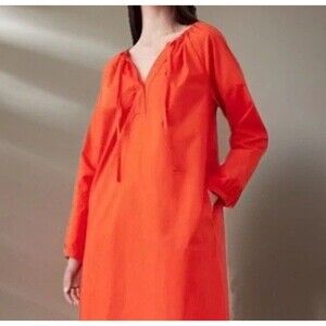 Banana Republic Mini Dress Orange Tie Neck Poplin Sz XL  Long Sleeve NWT